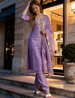 Women Ethnic Motifs Embroidered Regular Sequinned Kurta with Trousers & With Dupatta 1