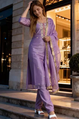 Women Ethnic Motifs Embroidered Regular Sequinned Kurta with Trousers & With Dupatta