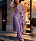 Women Ethnic Motifs Embroidered Regular Sequinned Kurta with Trousers & With Dupatta