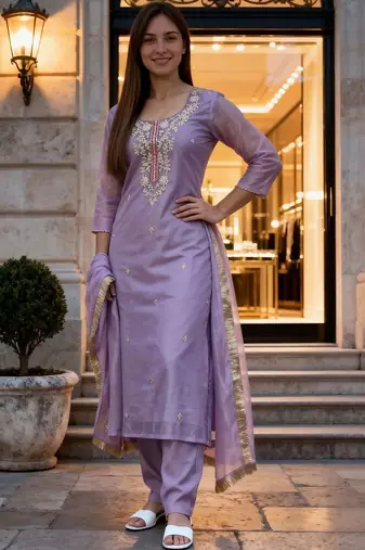 Women Ethnic Motifs Embroidered Regular Sequinned Kurta with Trousers & With Dupatta