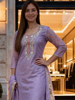 Women Ethnic Motifs Embroidered Regular Sequinned Kurta with Trousers & With Dupatta 4