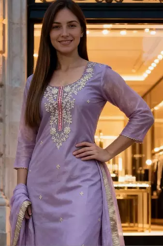 Women Ethnic Motifs Embroidered Regular Sequinned Kurta with Trousers & With Dupatta