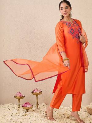 Women Ethnic Motifs Embroidered Regular Mirror Work Liva Kurta with Trousers & With Dupatta 1