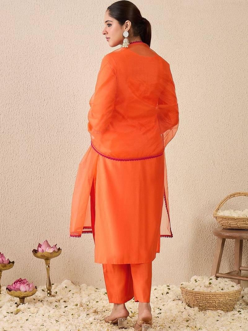 Women Ethnic Motifs Embroidered Regular Mirror Work Liva Kurta with Trousers & With Dupatta