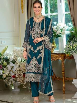 Women Ethnic Motifs Embroidered Regular Kurta with Trousers & With Dupatta 1