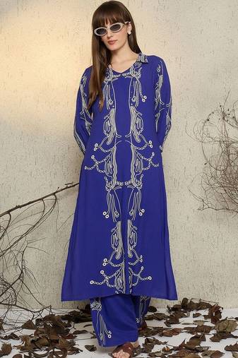 Women Printed Regular Beads and Stones Kurta with Palazzos