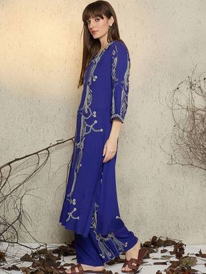 Women Printed Regular Beads and Stones Kurta with Palazzos 3