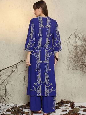 Women Printed Regular Beads and Stones Kurta with Palazzos 4