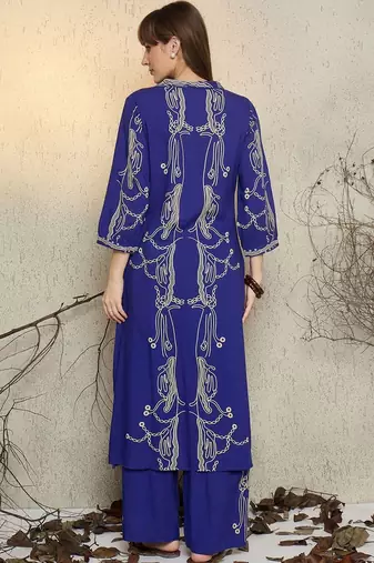 Women Printed Regular Beads and Stones Kurta with Palazzos