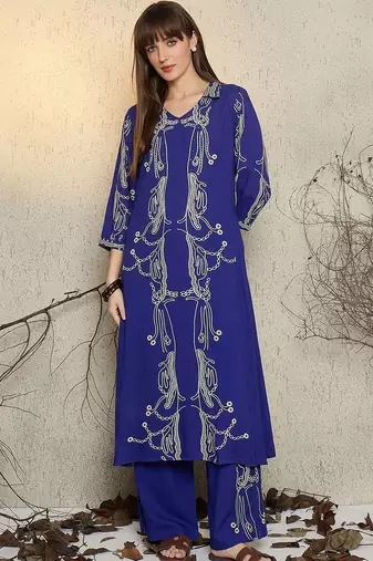 Women Printed Regular Beads and Stones Kurta with Palazzos