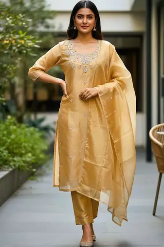 Women Ethnic Motifs Embroidered Regular Sequinned Kurta with Trousers & With Dupatta
