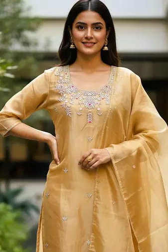 Women Ethnic Motifs Embroidered Regular Sequinned Kurta with Trousers & With Dupatta