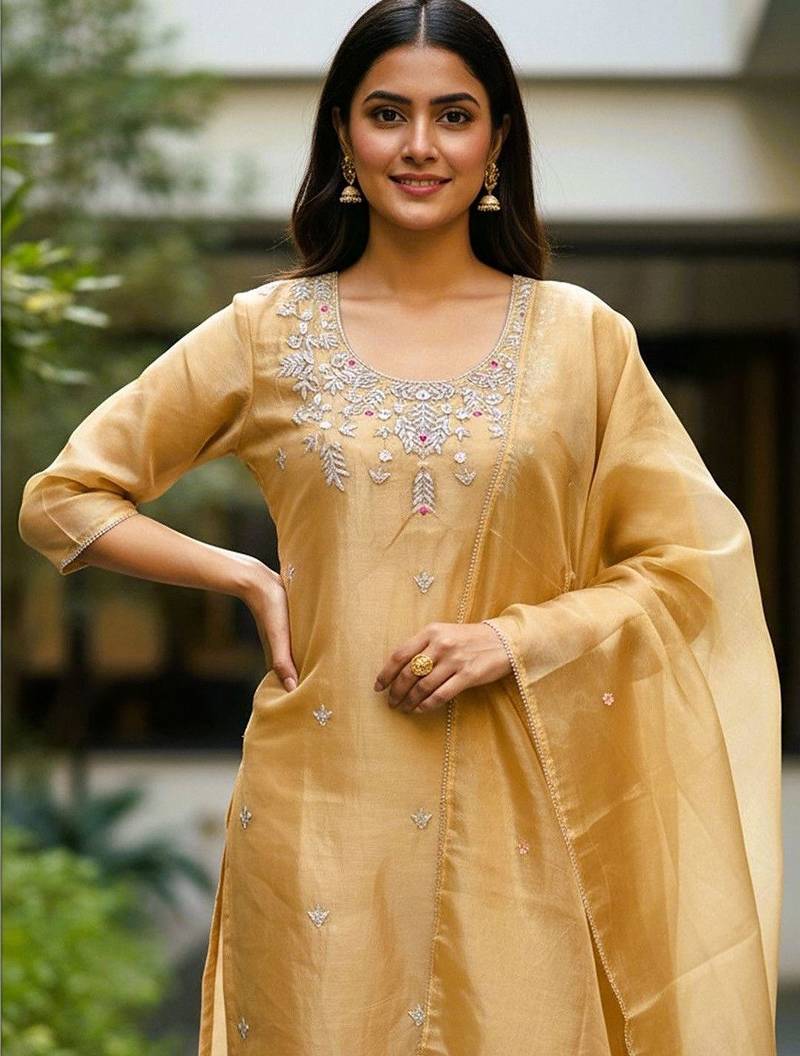 Women Ethnic Motifs Embroidered Regular Sequinned Kurta with Trousers & With Dupatta