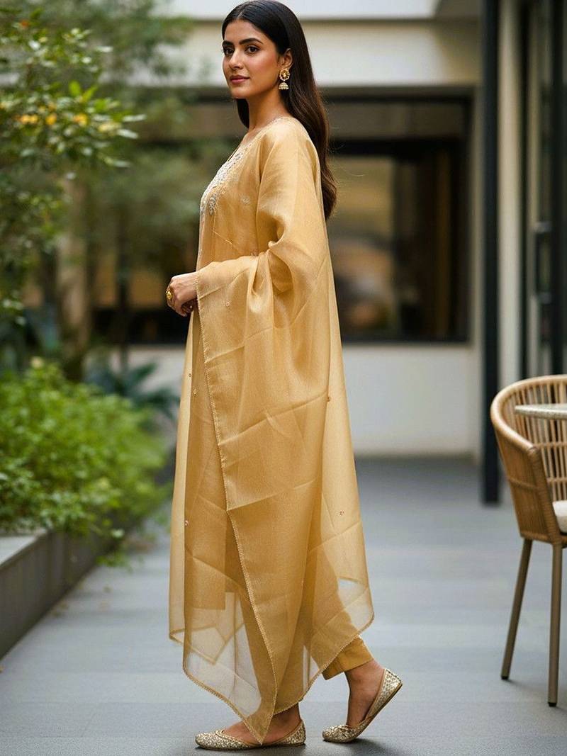 Women Ethnic Motifs Embroidered Regular Sequinned Kurta with Trousers & With Dupatta