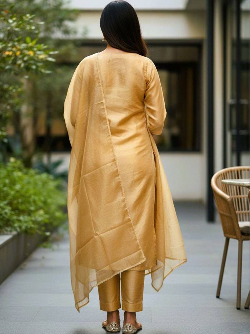 Women Ethnic Motifs Embroidered Regular Sequinned Kurta with Trousers & With Dupatta
