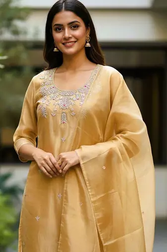 Women Ethnic Motifs Embroidered Regular Sequinned Kurta with Trousers & With Dupatta