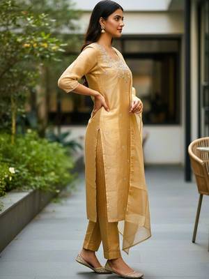 Women Ethnic Motifs Embroidered Regular Sequinned Kurta with Trousers & With Dupatta 6