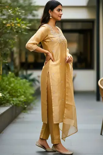 Women Ethnic Motifs Embroidered Regular Sequinned Kurta with Trousers & With Dupatta