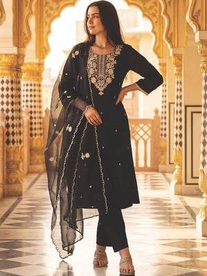 Women Ethnic Motifs Embroidered Regular Thread Work Kurta with Trousers & With Dupatta 1