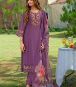 Women Floral Embroidered Regular Thread Work Liva Kurta with Trousers & With Dupatta