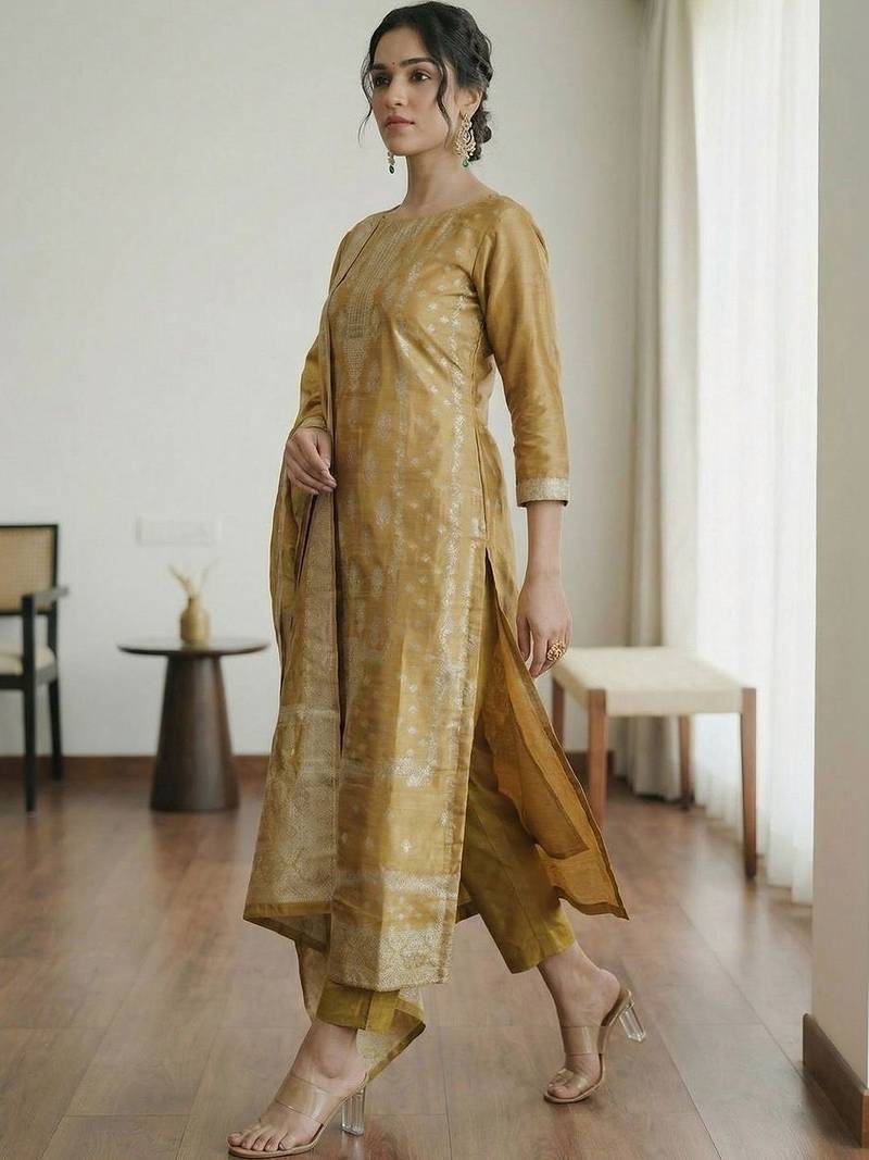 Women Regular Kurta with Trousers & With Dupatta