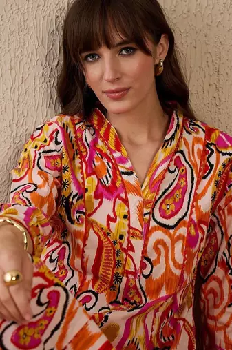 Women Paisley Printed Panelled Pure Cotton Kurta with Trousers