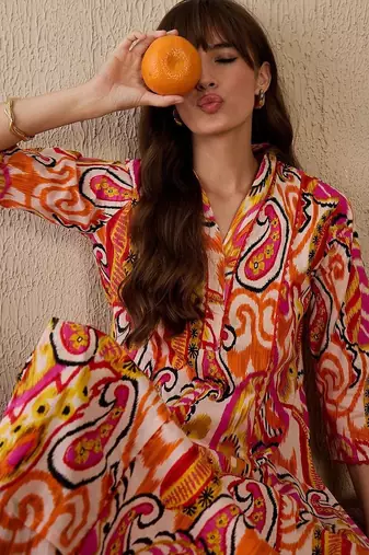 Women Paisley Printed Panelled Pure Cotton Kurta with Trousers