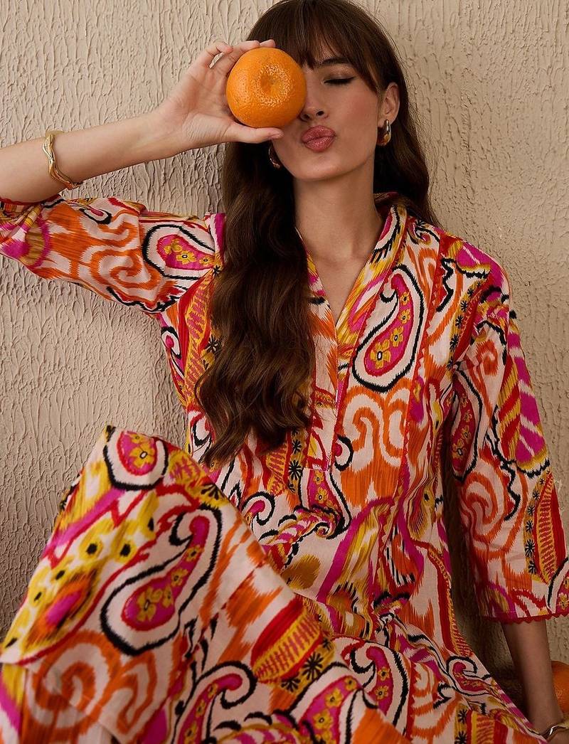 Women Paisley Printed Panelled Pure Cotton Kurta with Trousers