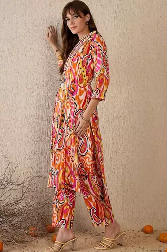 Women Paisley Printed Panelled Pure Cotton Kurta with Trousers