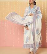Women Floral Printed Regular Mirror Work Pure Cotton Kurta with Palazzos & With Dupatta