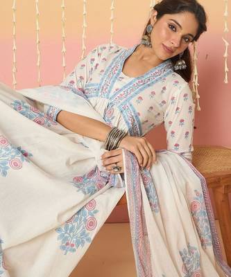 Women Floral Printed Regular Mirror Work Pure Cotton Kurta with Palazzos & With Dupatta 2