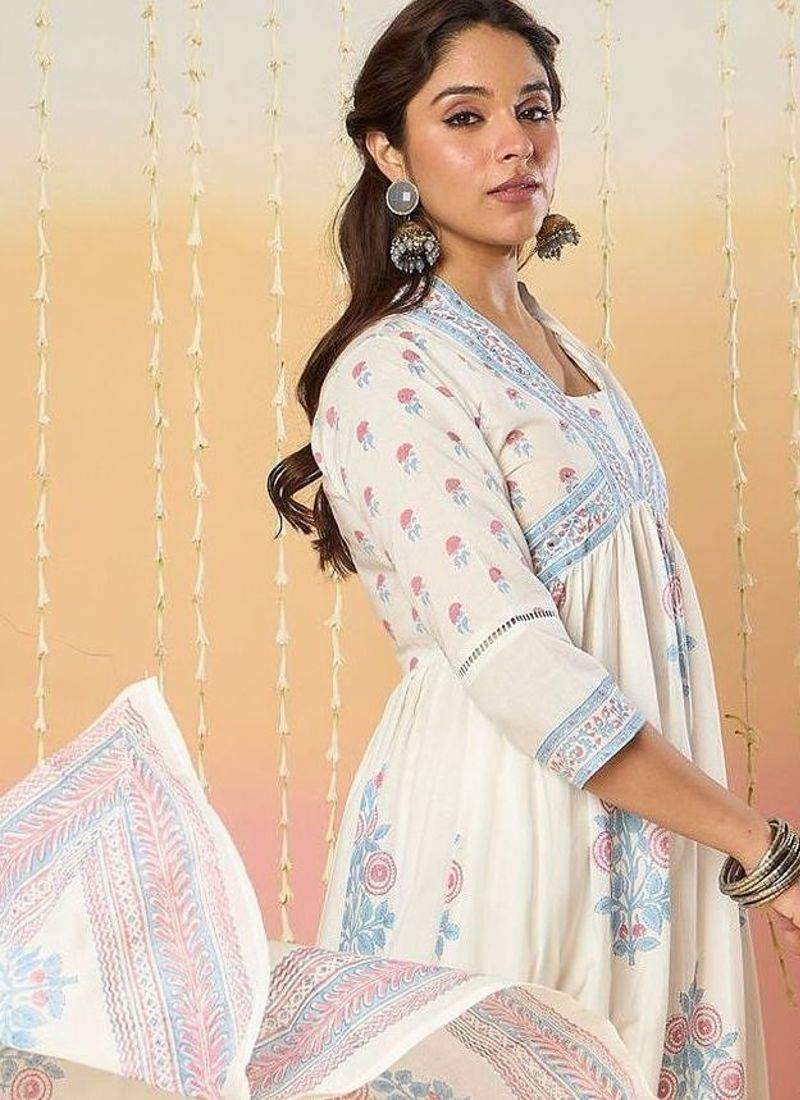 Women Floral Printed Regular Mirror Work Pure Cotton Kurta with Palazzos & With Dupatta