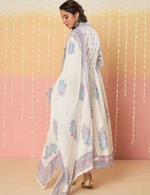 Women Floral Printed Regular Mirror Work Pure Cotton Kurta with Palazzos & With Dupatta 7