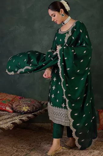 Women Ethnic Motifs Embroidered Regular Sequinned Kurta with Trousers & With Dupatta