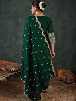 Women Ethnic Motifs Embroidered Regular Sequinned Kurta with Trousers & With Dupatta 5