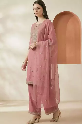 Women Ethnic Motifs Embroidered Regular Kurta with Palazzos & With Dupatta