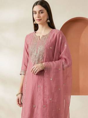 Women Ethnic Motifs Embroidered Regular Kurta with Palazzos & With Dupatta 2