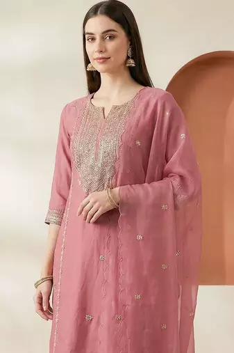 Women Ethnic Motifs Embroidered Regular Kurta with Palazzos & With Dupatta