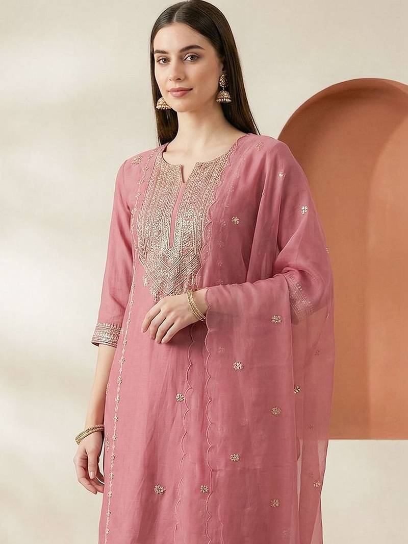 Women Ethnic Motifs Embroidered Regular Kurta with Palazzos & With Dupatta