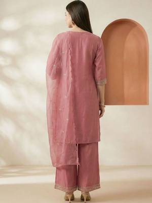Women Ethnic Motifs Embroidered Regular Kurta with Palazzos & With Dupatta 3