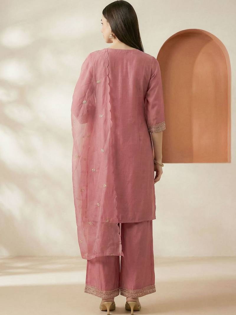 Women Ethnic Motifs Embroidered Regular Kurta with Palazzos & With Dupatta