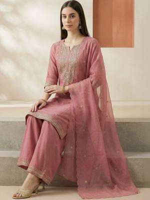 Women Ethnic Motifs Embroidered Regular Kurta with Palazzos & With Dupatta 4