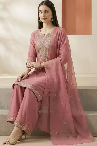 Women Ethnic Motifs Embroidered Regular Kurta with Palazzos & With Dupatta