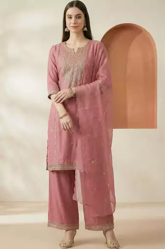 Women Ethnic Motifs Embroidered Regular Kurta with Palazzos & With Dupatta