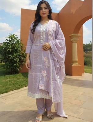 Women Floral Embroidered Regular Sequinned Pure Cotton Kurta with Trousers & With Dupatta 1