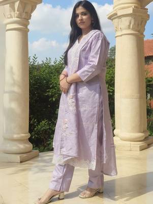 Women Floral Embroidered Regular Sequinned Pure Cotton Kurta with Trousers & With Dupatta 2