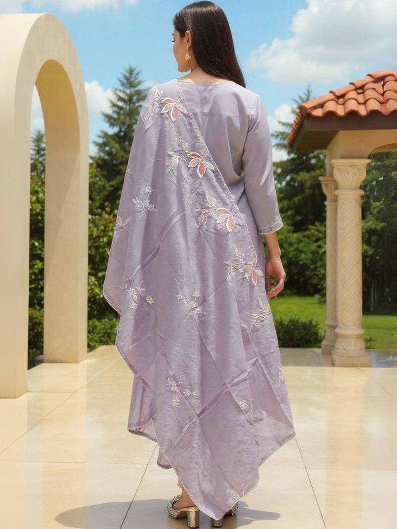 Women Floral Embroidered Regular Sequinned Pure Cotton Kurta with Trousers & With Dupatta
