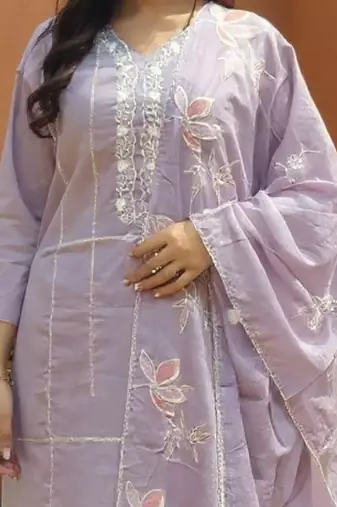 Women Floral Embroidered Regular Sequinned Pure Cotton Kurta with Trousers & With Dupatta
