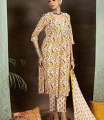 Women Floral Printed Pleated Pure Cotton Kurta with Palazzos & With Dupatta