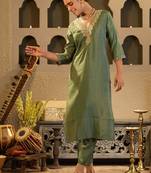 Women Ethnic Motifs Embroidered Regular Sequinned Kurta with Trousers